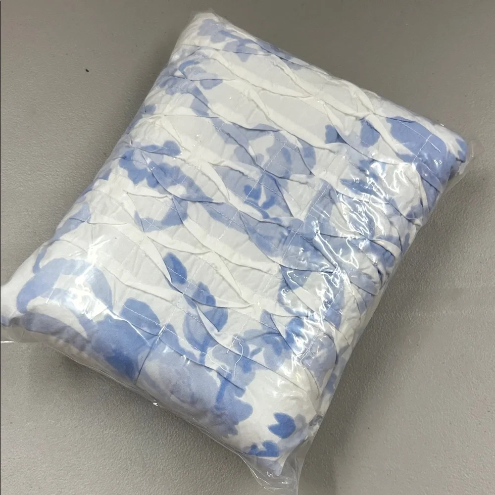 LoveShackFancy Garden Damask Smocked Standard Sham Pillow Cover Blue Floral NEW